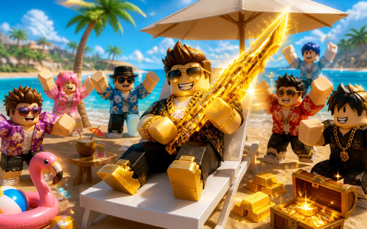 Bloxyland player showing off legendary Roblox items